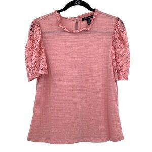 FINAL PRICE A Love Story Pink Lace Sleeve Top Size Medium